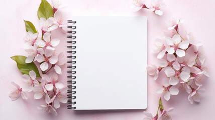 notepad background sakura flowers idea spring. Generative AI