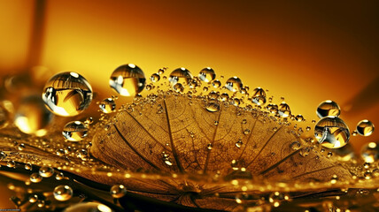 a drop of golden dew on a leaf eco concept. Generative AI