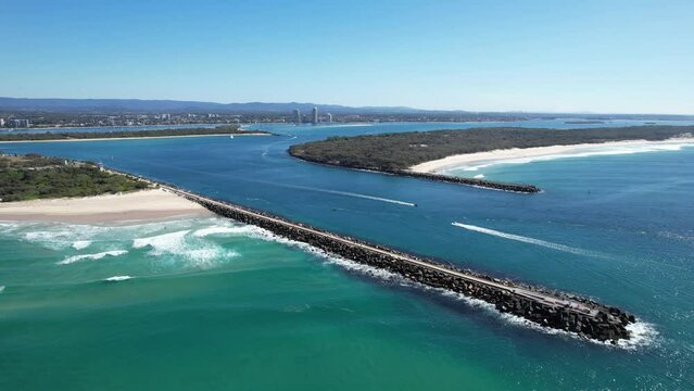Perfect Day At The Spit - South Stradbroke Island and Southport - Gold Coast - QLD - Queensland - Australia -  Aerial Shot
