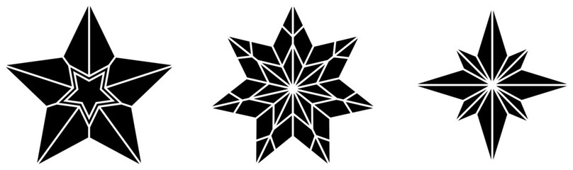 Weihnachtsstern abstrakt vektor Set oder Kollektion in Schwarz. Isolierter Hintergrund.
Symbol für Jesus Geburt. Für Hintergründe, Kalender, Einladungen, Grußkarten etc.