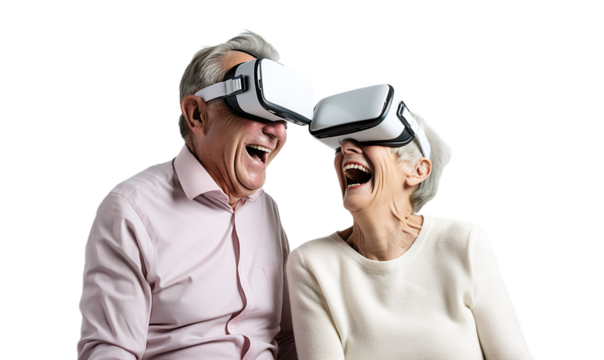 old couple with VR goggles - Powered by Adobe