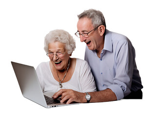 senior couple working on laptop