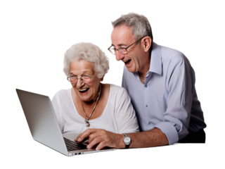 senior couple working on laptop