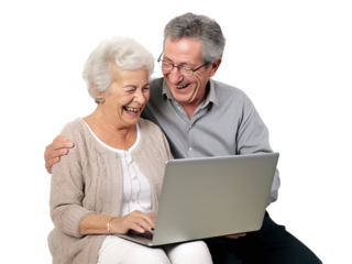 senior couple using laptop
