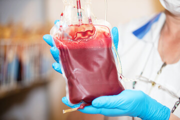 Blood plasma in the center of transfusiology and donation.