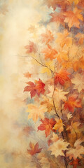 Naklejka na ściany i meble Autumn background with leaves. Colored autumn leaves falling down on blurred background. Generative AI.