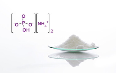Closeup chemical ingredient on white laboratory table. Di-Ammonium Prosphate in chemical watch...