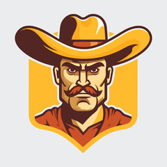 Vintage retro mnimial modern cowboy western character person. Can be used for logo, emblem or graphic design. Graphic Art. Vector. Illustration. Vector