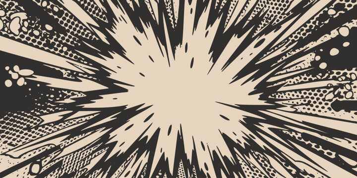 VIntage retro comics boom explosion crash bang cover book design with light and dots. Can be used for decoration or graphics. Graphic Art. Vector. Illustration Vector