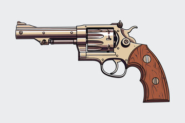 Vintage retro western wild west hand gun revolver cowboy. Cartoon logo emblem style. Graphic Art. Vector - obrazy, fototapety, plakaty
