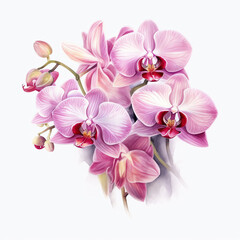 Generative AI : Realistic Watercolor Painting of Vibrant Orchids Blooming with Nature's Delicate Beauty