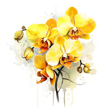 Generative AI : Realistic Watercolor Painting of Vibrant Orchids Blooming with Nature's Delicate Beauty"
