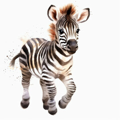 Generative AI : Adorable Baby Zebra: Realistic Watercolor Clipart of a Cute Zebra's Face on a White Background