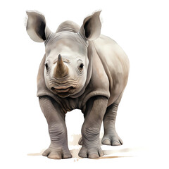 Generative AI : Adorable Baby Rhino in Realistic Watercolor, Innocence and Power Captured