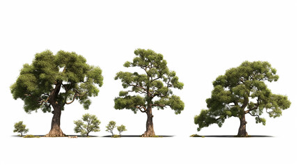 collection of large old green oak isolated on a white background. Generative AI