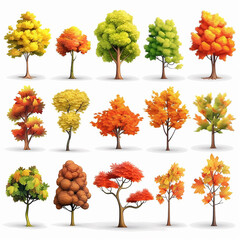collection of cartoon painted trees. Generative AI