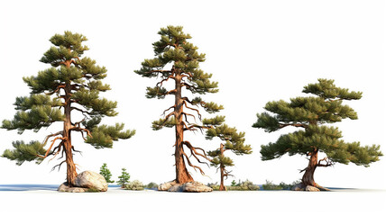 collection lonely old pine isolated on a white background. Generative AI