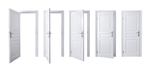 Set of different elegant white door. PNG file, cut out, without background - 621809803