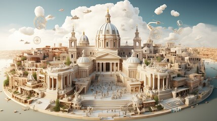 3d rendered an ancient rome isometric building - obrazy, fototapety, plakaty