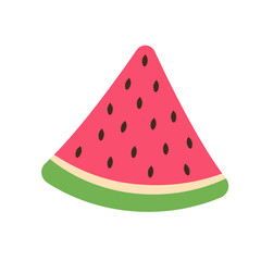 Slice of watermelon. Juicy fruit. Cartoon flat illustration isolated on white background.