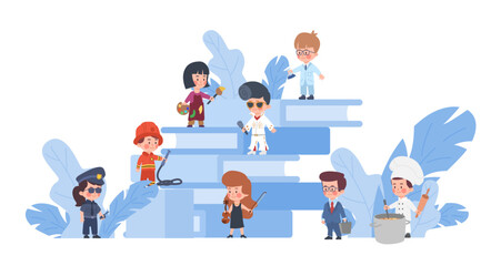 Set of various professions children flat style, vector illustration