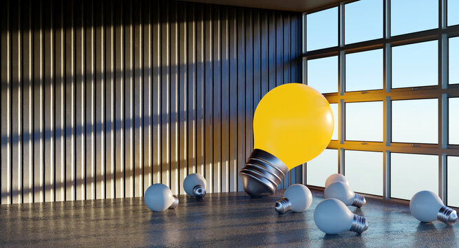 The thought bulb was left in the corner of the room, 3D render