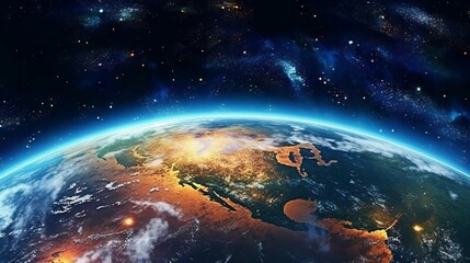 North America from space on planet Earth with visible country borders. 3D illustration. View of the planet Earth from space during a sunrise.