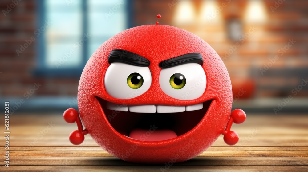 Poster a red egg with a big smile on it's face. generative ai image.