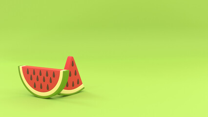 Watermelon slices on a green background. Background. For text.