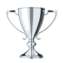 Silver trophy cup isolated on white background. Victory, best product, service or employee, second place. Png clipart isolated on transparent background