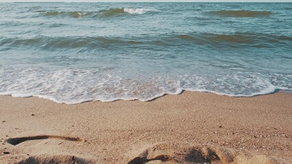 Windy Day Sea Waves Breaking at Seashore Beach Shallow Water 