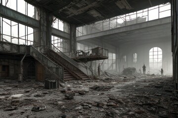 Fototapeta na wymiar Interior of a post apocalyptic building