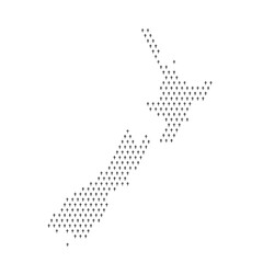 Map of the country of New Zealand with crosses on a white background