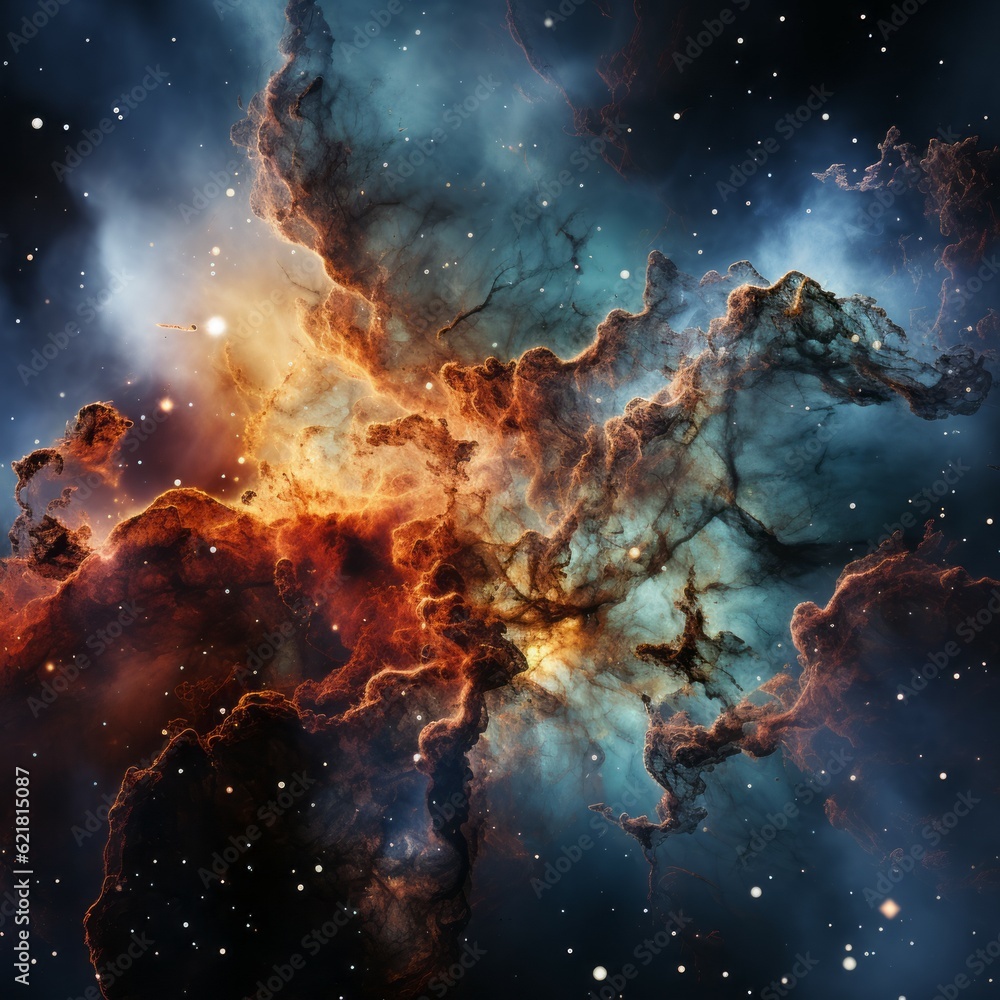 Poster colorful nebula and stars in deep space. beautiful space background with stars and nebula. red and b