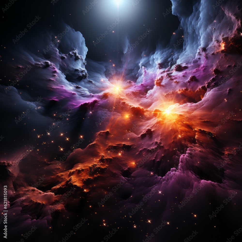 Poster galaxy and colorful nebula, generated abstract background. mysterious psychedelic relaxation pattern