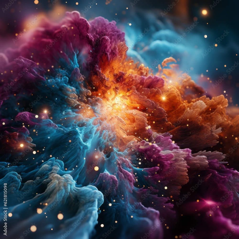 Poster colorful nebula and stars in deep space. beautiful space background with stars and nebula. red and b