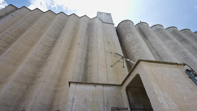 Grain Elevator Structure, Looking Up At Tall Towers