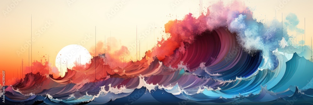 Poster a painting of a large wave in the ocean. generative ai image.