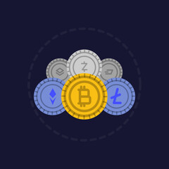 Different cryptocurrencies , vector illustration concept 