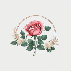 a Rose Flower in round frame