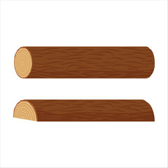 vector with two long logs. whole and cut log and cut in half brown