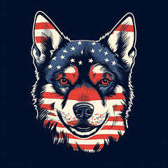 Cool akita dog with USA flag