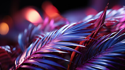 Tropical background jungle in neon light created with generative AI technology