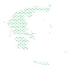 Fototapeta premium Map of the country of Greece with dollar sign icons on a white background