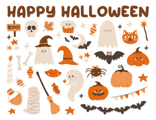 Halloween element set. Greeting card, party invitation, poster, or sticker
