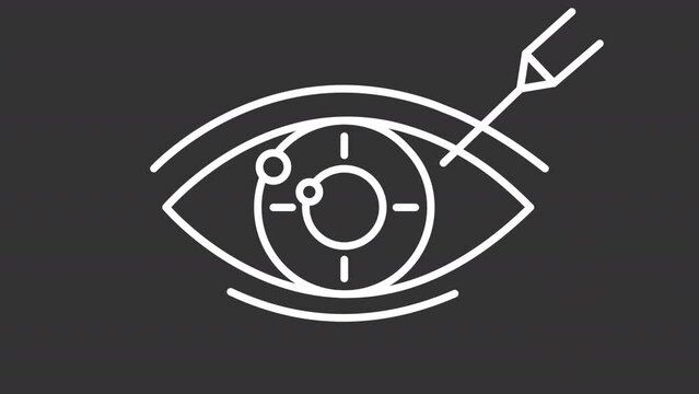 Vision surgery white icon animation. Animated line injection in eye. Patient treatment. Eye disease. Loop HD video with alpha channel, transparent background. Motion graphic design for night mode