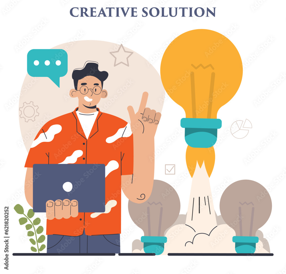 Aufkleber finding a solution. generation of a creative idea in a brainstorm.
