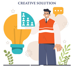 Finding a solution. Generation of a creative idea in a brainstorm.