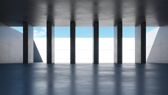 3d rendering of dark abstract architecture with empty concrete floor.