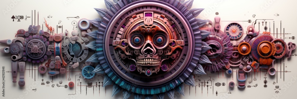 Poster a picture of a wall with a picture of a skull on it. generative ai image.